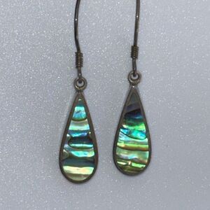 Vintage sajen silver & abalone rainbow dangle drop earrings